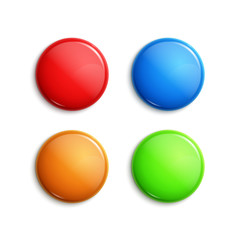 Blank colorful glossy badges. Web buttons. Vector shape design blue, red, green nad orange