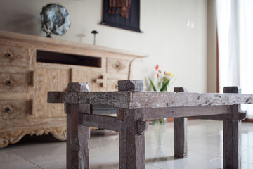 Furniture in classic Balinese style details light wood