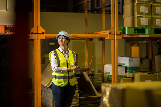 female warehouse worker checking delivering boxes. distribution center. logistics concept.