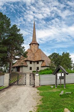 Little church in Dombas village in Norway