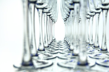 Rows of Empty Wine Glasses white background