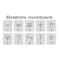 Set of monochrome icons with Brahmi numerals for your design