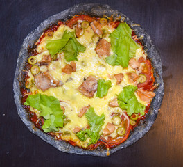 Black  Dough Pizza With Salmon