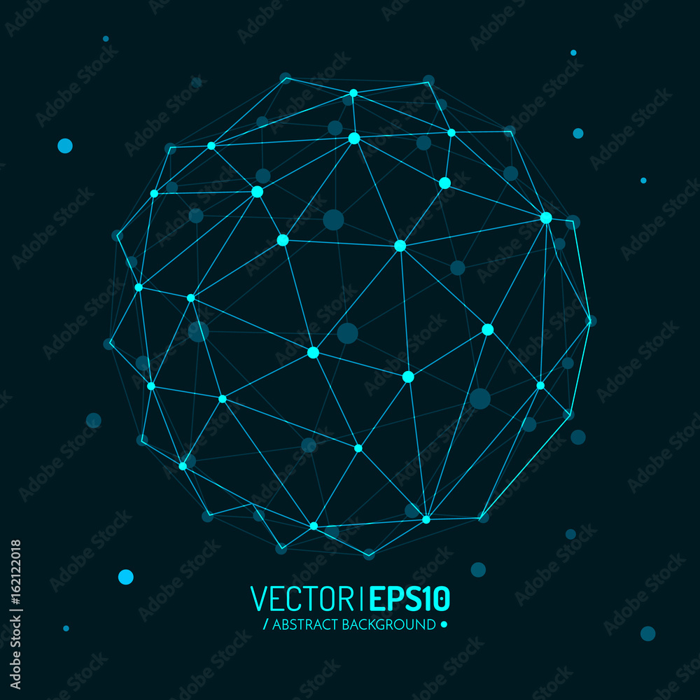 Poster blue globe with lines and dots. connection concept design.