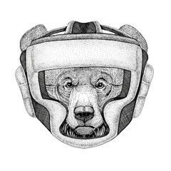 Grizzly bear Big wild bear Wild boxer Boxing animal Sport fitness illutration Wild animal wearing boxer helmet Boxing protection Image for t-shirt, poster, banner