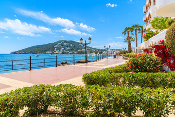 Coastal promenade along sea in Santa Eularia town, Ibiza island, Spain