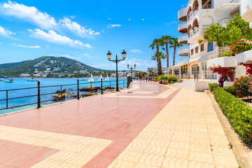 Coastal promenade along sea in Santa Eularia town, Ibiza island, Spain