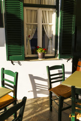 Window of a traditional house in Kamares village on Sifnos island, Greece.
