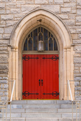 One door on the facade of Saint Mark United Methodist Church front view, Atlanta, USA
