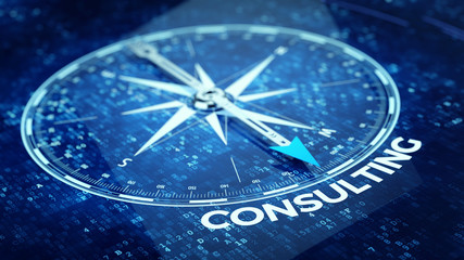 Consulting concept - Compass needle pointing Consulting word. 3d rendering