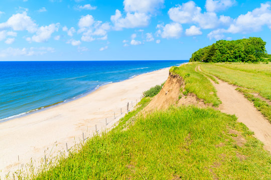 Coastal path along beach in Trzesacz village, Baltic Sea, Poland