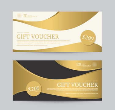 Gold Voucher Wellness Spa Yoga Banner Template Flyer Menu Cover, Vector Illustration