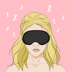 Sleeping woman with dressing on pink background