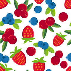 Fresh and bright summer berries  vector seamless pattern.