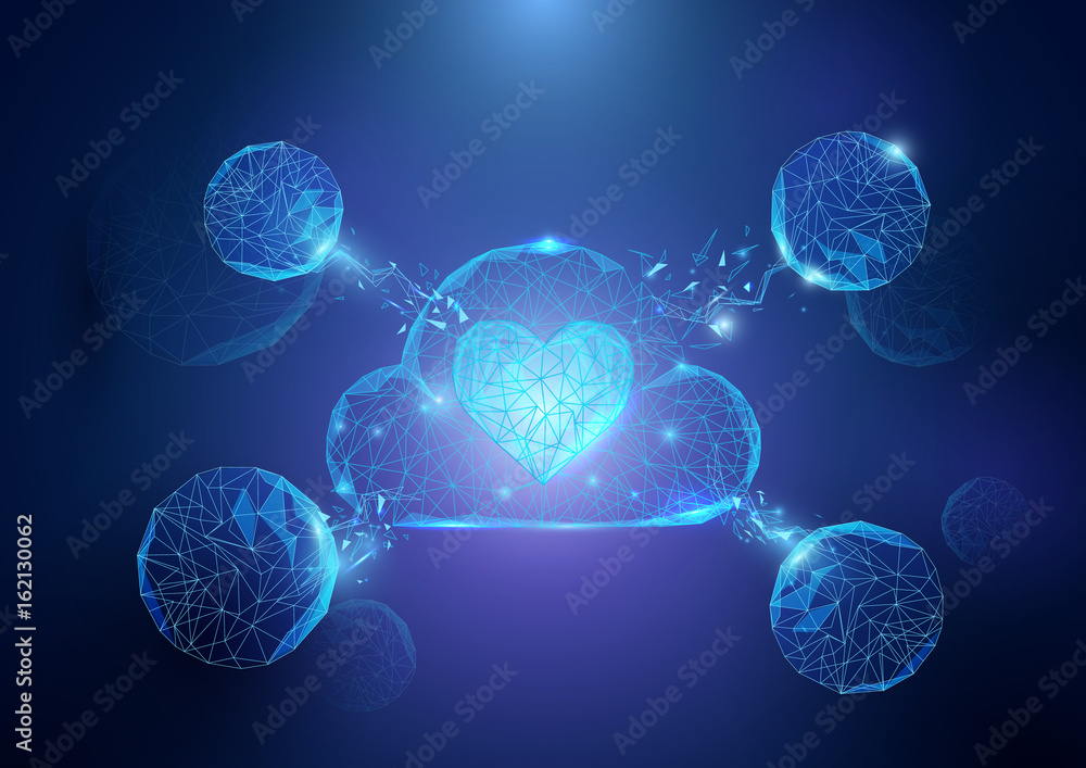 Aufkleber Abstract cloud and heart form of a starry sky technology internet, data, connection concept background. wireframe concept design