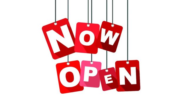 red flat animation now open