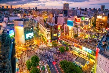 Fototapete Tokio Shibuya Crossing von oben in Tokio
