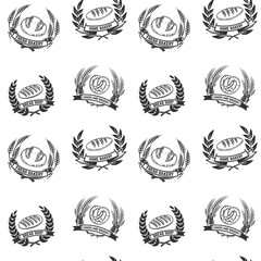 Seamless pattern with bakery emblems. Design element for poster, wrapping paper. Vector illustration