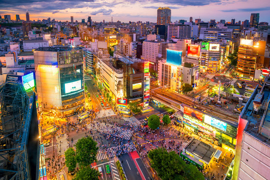Fototapeta Shibuya Crossing from top view in Tokyo