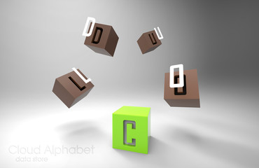 The fall of three-dimensional cubes with the word 