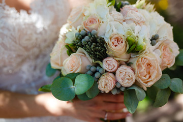wedding bouquet, white peony and david austin