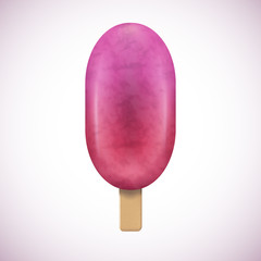 Fresh raspberry ice-cream in chocolate. Tasty and creamy dessert in realistic style. 3d vector illustration. Pink color.