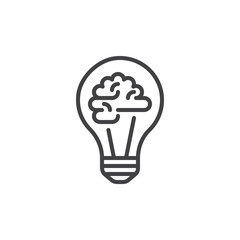 Light bulb and brain line icon, outline vector sign, linear style pictogram isolated on white. Creative idea symbol, logo illustration. Editable stroke. Pixel perfect graphics