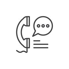 Phone handset and speech bubble line icon, outline vector sign, linear style pictogram isolated on white. Call, contact Symbol, logo illustration. Editable stroke. Pixel perfect graphics