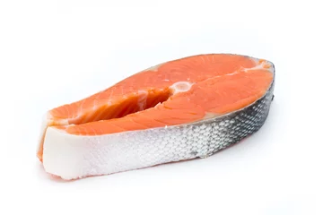  salmon steak close-up isolated on white background © gitusik