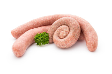 Raw sausages with herbs and spices.