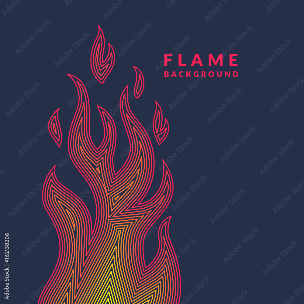 Poster modern poster with the flame from lines in minimalistic flat style on dark background. vector illust