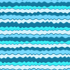 Colorful hand drawn seamless blue sea waves pattern, marine texture for textile, bath and swim suits covers, wrapping paper