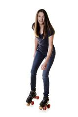 teen girl on quad roller skates