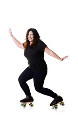 woman having fun on quad roller skates