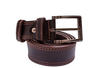 Fashionable male brown gray leather belt isolated on white background