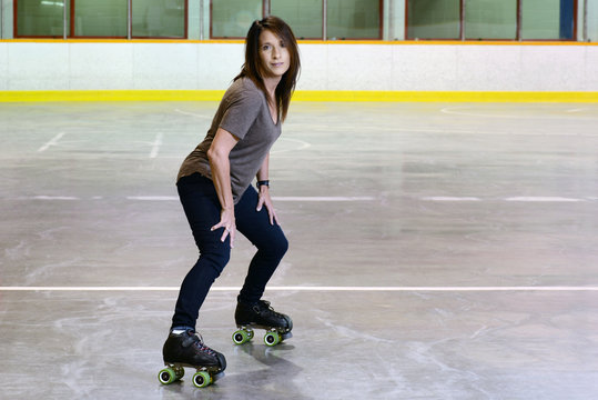 Woman Using Derby Style Quad Roller Skates