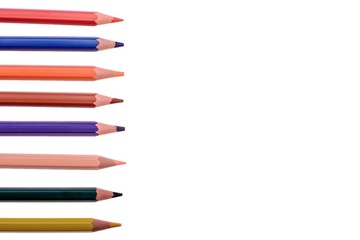Fototapeta premium Many colored pencils isolated on white background, place for text