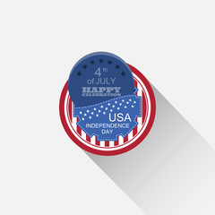Vector round flat web element for Independence Day with blue pocket, dark blue round insert and long shadow on the light gray background.