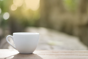 Morning coffee in garden.