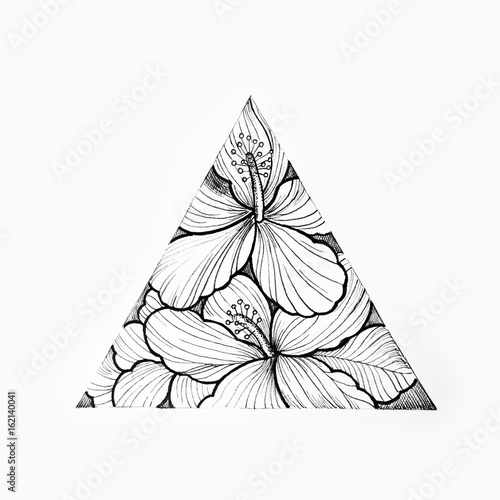 "Sketch of a triangle with beautiful flowers on a white background