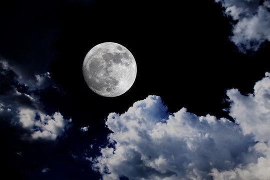 Big Moon Blue Sky Night Clouds Background Supermoon