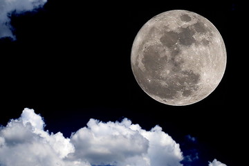 Naklejka na ściany i meble big moon blue sky night clouds background supermoon