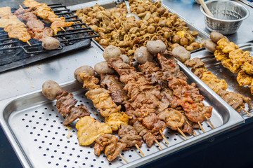 Meat skewers at a street stall in Popayan, Colombia