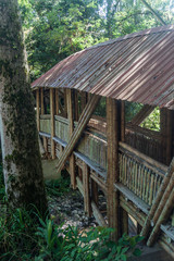 Fototapeta na wymiar Small wooden bridge on archeological walking circuit in Tierradentro, Colombia.