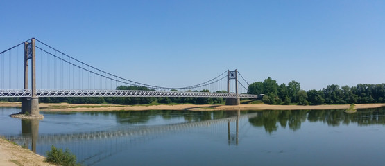 Fototapeta na wymiar Suspension bridge over the river Loire, Ancenis, France 