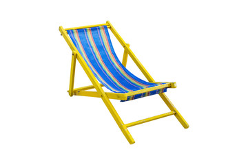 Beach chair with cushion made of canvas, isolated on white background with clipping path