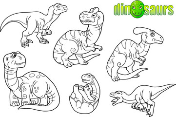 Cartoon funny dinosaurs, set of images
