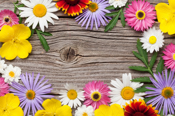 Obraz premium Garden flowers on wood