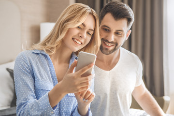 Young couple travel together hotel room leisure