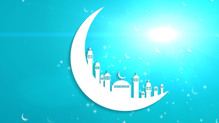 Obraz na płótnie Canvas Islamic ramadan in white moon shape,dust particle background.Light ray effect.